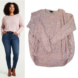 Lane Bryant Pink Heather Side Button Crew Pullover Sweater Plus 26/28 4X